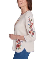 Alfred Dunner Petite Harvest Moon Paisley Floral Sweater With Necklace