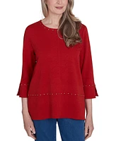 Alfred Dunner Petite Harvest Moon Spliced Solid Textured Crewneck Top