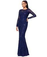 Betsy & Adam Women's Sequined Lace Long-Sleeve Gown