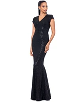 Betsy & Adam Women's Sequined Lace Cap-Sleeve Gown