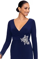 Betsy & Adam Women's Embellished Surplice Gown