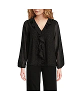 Lands' End Women's Chiffon Ruffle Front Pleated Blouse