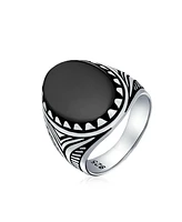 Bling Jewelry Natural Black Onyx Oval Cabochon Western Claw Ring Sterling Silver