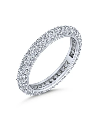 Bling Jewelry Pave Cz Cubic Zirconia Stackable Eternity Dome Band Ring Sterling Silver