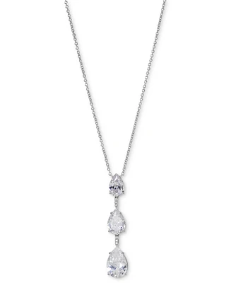 Eliot Danori Silver-Tone Triple Pear Cubic Zirconia Drop Lariat Necklace, 16" + 2" extender, Created for Macy's