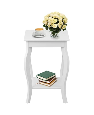 Gymax 2-Tier Accent Side Table Sofa End Table Nightstand Coffee Table w/ Shelf White