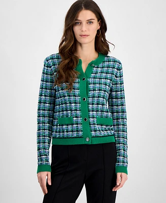 T Tahari Women's Long-Sleeve Crewneck Knit Cardigan