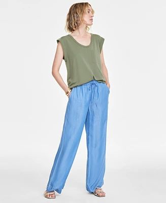 On 34th Women's Chambray Drawstring Wide-Leg Pants, Created for Macy's