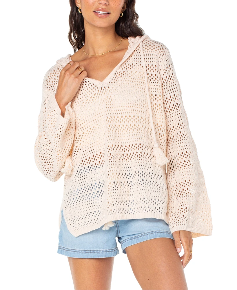 Roxy Juniors' Hippie Love Crochet Wide-Sleeve Hooded Sweater