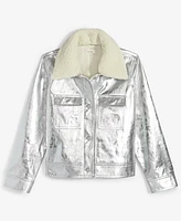 On 34th Women's Solid Metallic Faux-Leather Jacket with Removable Faux-Sherpa Collar, Exclusively at Macy's