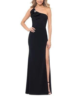 Blondie Nites Juniors' Bow-Trim One-Shoulder Gown