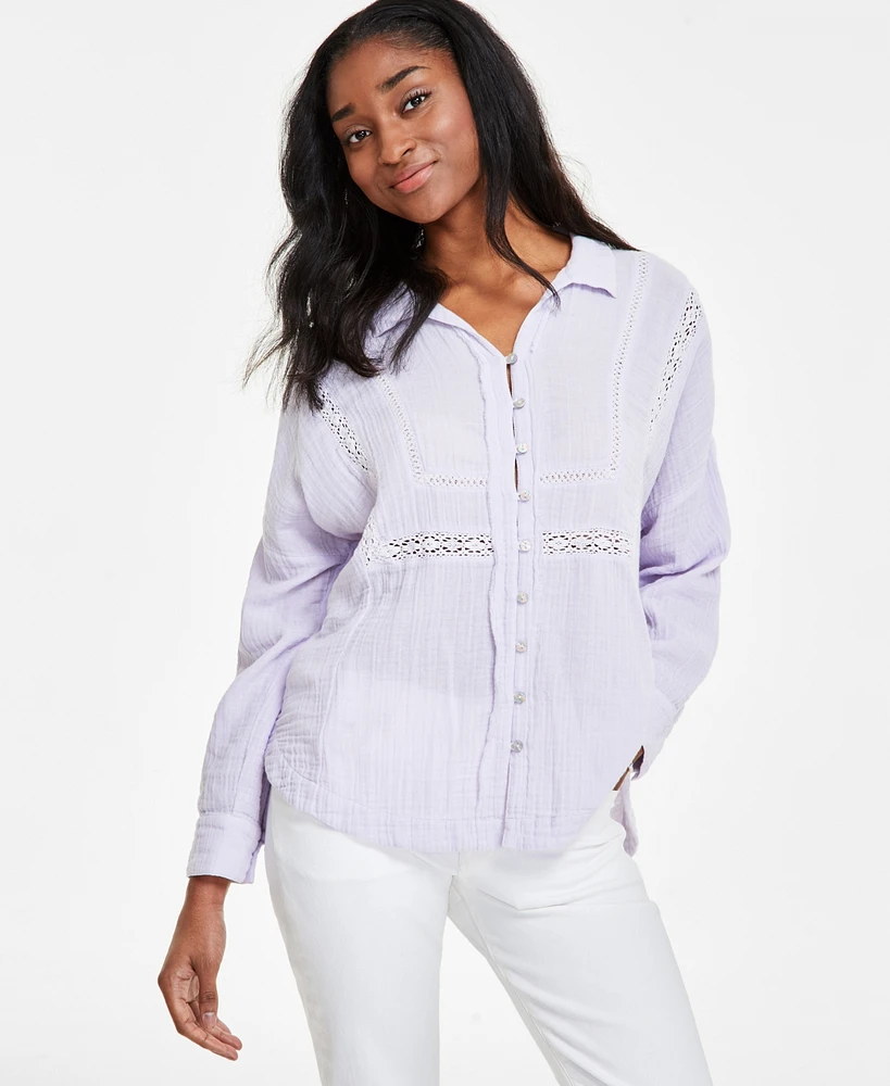 Lucky Brand Women's Lace-Trim Gauze Shirt