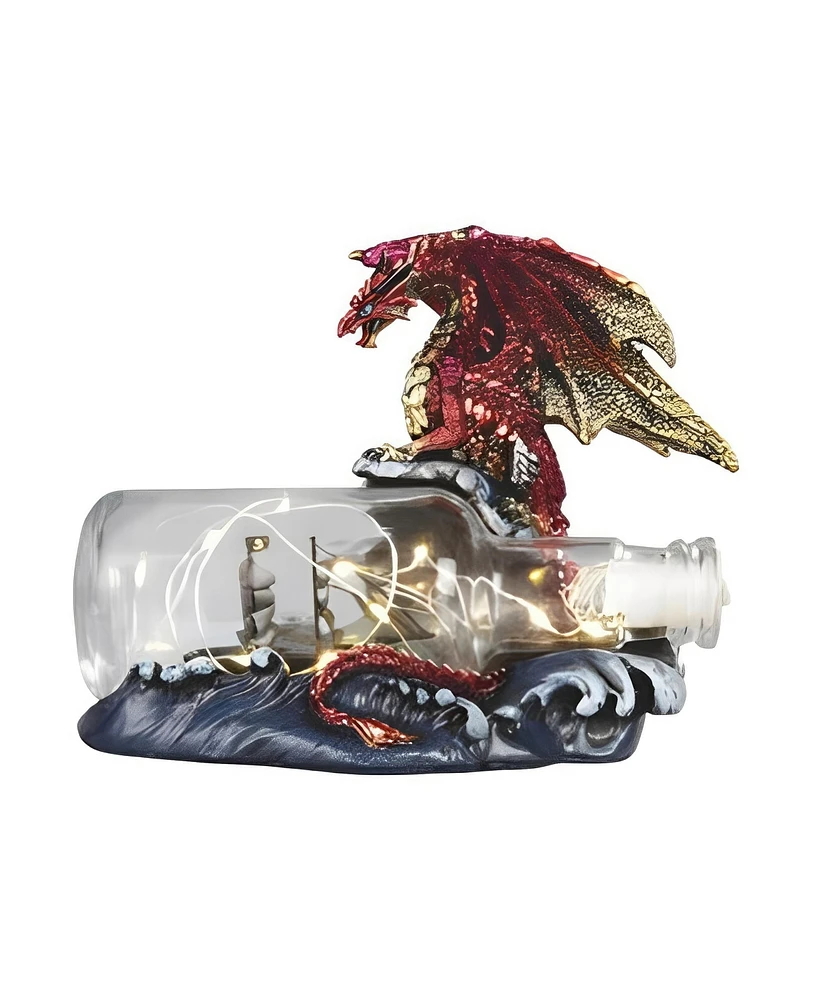 Fc Design 7"W Led Red Dragonwith Ship-in-Bottle Figurine Decoration Home Decor Perfect Gift for House Warming, Holidays and Birthdays