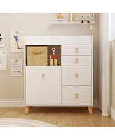 Homsee White 5-Drawer Wooden Stylish Kids Low Dresser