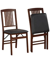 Gymax Folding Dining Chairs Set of 2 w/Padded Seat Rubber Wood Frame for Dining Room