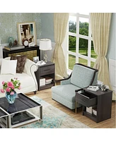 Gymax 2PCS Nightstand with Drawer Storage Shelf Wooden End Side Table Bedroom Brown