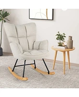 Costway Linen Nursery Rocking Chair with High Backrest Padded Armrests & Seat for Nursery Dark Grey
