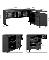 Tribesigns 63 Inch Executive Desk with File Cabinet, Large Office L Shaped Computer Drawers and Storage Shelves, Business Furniture Des