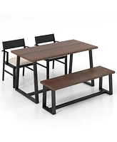 Costway 4 Pieces Dining Table Set Kitchen Table with 2 Armchairs & 1 Bench for 4