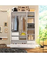 Famapy 3-Door Bedroom Armoire Wardrobe Closet Cabinet with Hanging Rod, Drawers