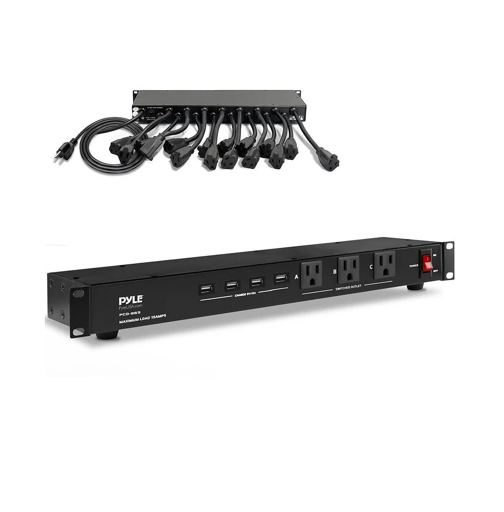 Pyle Pro Audio Power Supply Surge Protector, Rack Mount Power Conditioner Strip with (4) Usb Charge Ports