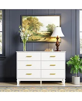 Homsee White Wooden Accent Storage Cabinet with 6 Large Drawers