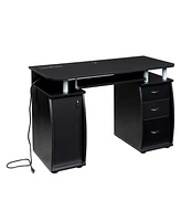 Slickblue Portable Computer Desk – Black Pb Wood, 15mm, with 1 Door and 3 Drawers