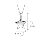 Bling Jewelry Initial American Patriotic Celestial Rock Star Jewelry Set Puff Star Dangle Pendant Earrings For Women Graduation .925 Sterling Silver