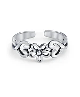 Bling Jewelry Flowers Heart Carved Filigree Midi Ring Silver Sterling Mid Finger