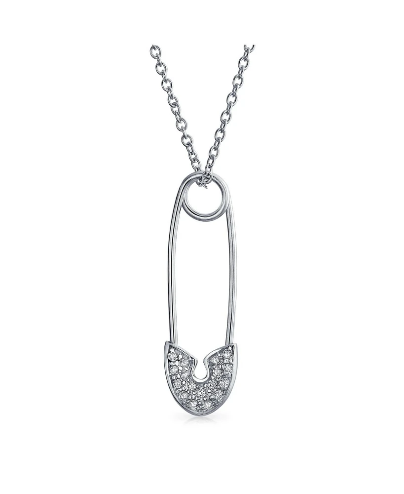 Bling Jewelry Support Symbol displaced people Solidarity Pave Cz Accent Dangling or Sideways Safety Pin Necklace Pendant 14K Yellow Rose Gold Plated .