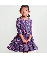 Mightly Girls Toddler Fair Trade Organic Cotton Print 3/4 Sleeve Twirl Dress