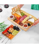 Wooden Cheese Board Set - Extra Thick Bamboo Charcuterie Board Set with 4 Piece Knife Set