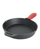 MegaChef Pre-Seasoned Cast Iron 3 Piece Set with Red Silicone Holders