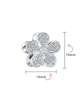 Bling Jewelry Sparkling Clear Cz Pave Of Flower Shape Daisy Charm Bead For Women .925 Sterling Silver For European Bracelet