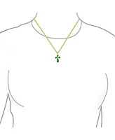 Bling Jewelry Small Timeless Fashion Cabochons Natural Green Jade Cross Pendant Necklace For Women Gold Plated .925 Sterling Silver With Chain