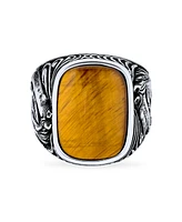 Bling Jewelry Naural Brown Tiger Eye Equestrian Stallion Horse Ring Sterling Silver