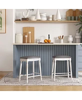 Costway 2 Pcs 24" Counter Height Bar Stools Backless Bar Stools with Faux Leather Cover