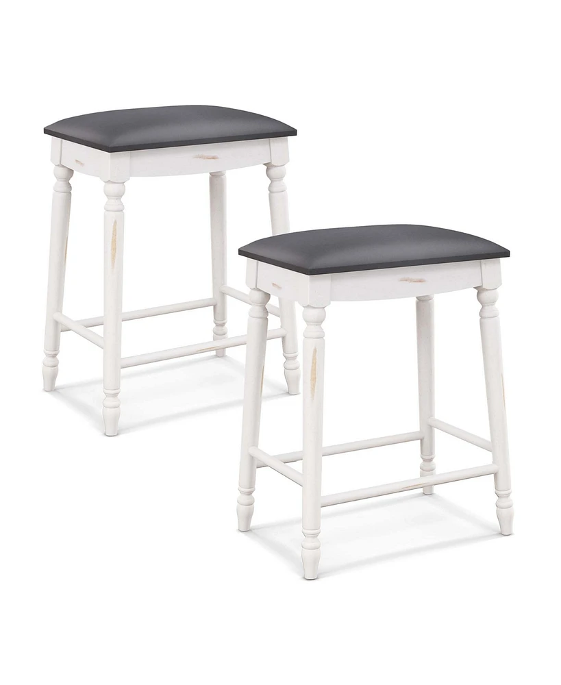 Costway 2 Pcs 24" Counter Height Bar Stools Backless Bar Stools with Faux Leather Cover