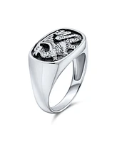 Bling Jewelry Rectangle Royal Winged Dragon Signet Ring Oxidized .925 Sterling Silver