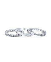 Bling Jewelry Stacking Cubic Zirconia Baguette Eternity Band Ring Set .925 Sterling