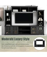 Slickblue Minimalist Entertainment Wall Unit with Bridge – Modern Tv Console for TVs Up to 70'', Multifunctional Stand Tempered Glass Door