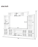 Slickblue Minimalist Entertainment Wall Unit with Bridge – Modern Tv Console for TVs Up to 70'', Multifunctional Stand with Tempered Glass Door