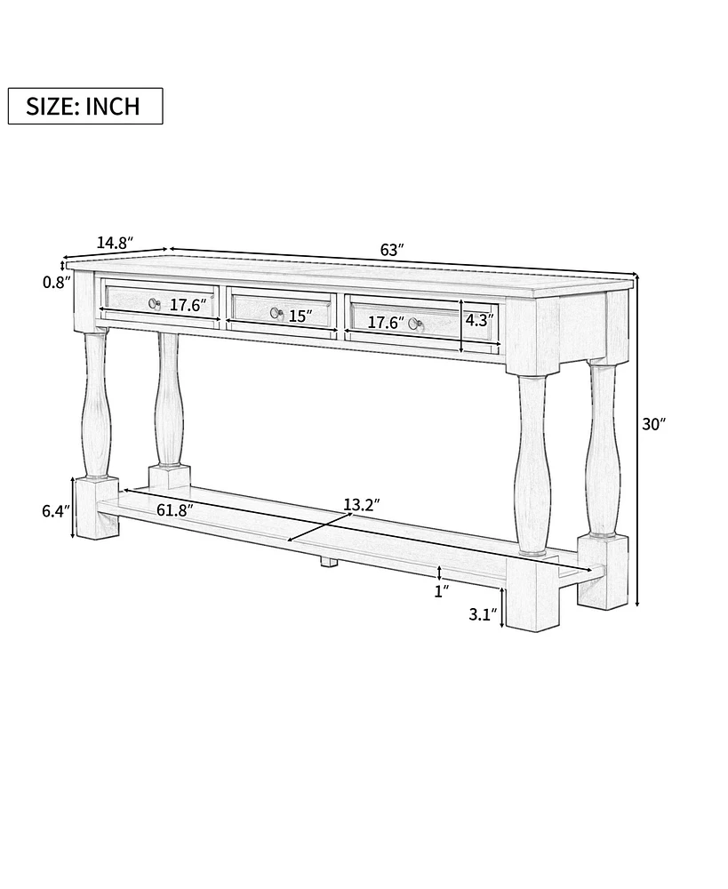 Slickblue 63'' Long Console Table with Drawers and Shelf – Perfect for Entryway, Hallway, or Living Room