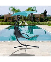 Slickblue Hanging Chaise Lounger with Removable Canopy Stylish Outdoor Seating for Relaxation