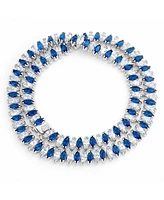 Bling Jewelry Art Deco Style Holiday Day Party Blue Clear White Cubic Zirconia Marquise Formal Statement Tennis Necklace For Women Prom Silver Gold Pl