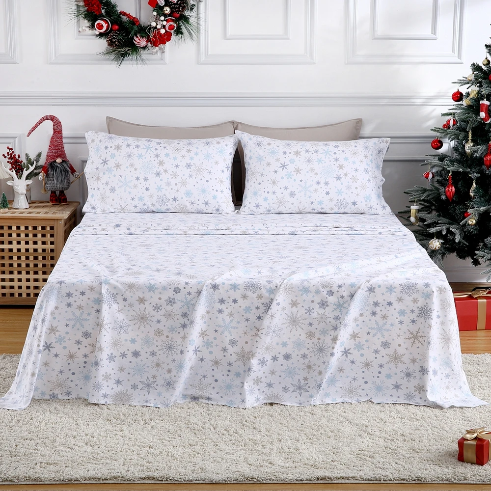 gaomon 4 Pieces Christmas Cotton Flannel Bedding Sheet Set