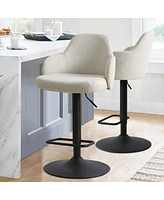 Maison Boucle Set Of 2 Armrest Upholstered 360° Swivel Adjustable Barstool With Black Legs-Maison