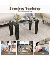 Gymax Rectangle Coffee Table Modern Tempered Glass Top Accent Table Black