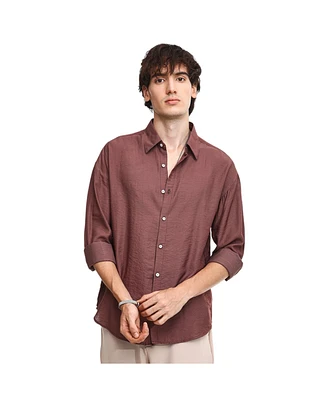 Campus Sutra Men's Mocha Brown Breezy Wrinked Shirt