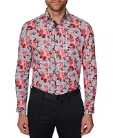 Men's Slim Fit Non-Iron Floral-Print Performance Stretch Dress Shirt